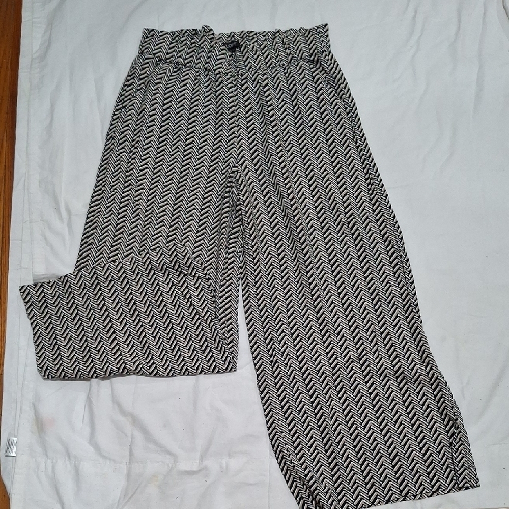 LOFT Women's Black and Cream Pants Wide Leg Size M